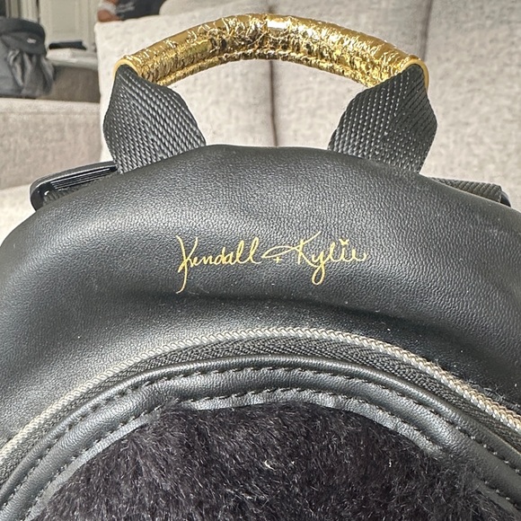Kendall & Kylie Black Faux Fur Vegan Leather Backpack with Gold Accents - Picture 3 of 6